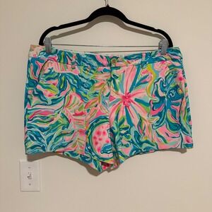 Lilly Pulitzer Callahan Shorts Pink Blue Green Tropical Floral Chino Size 14